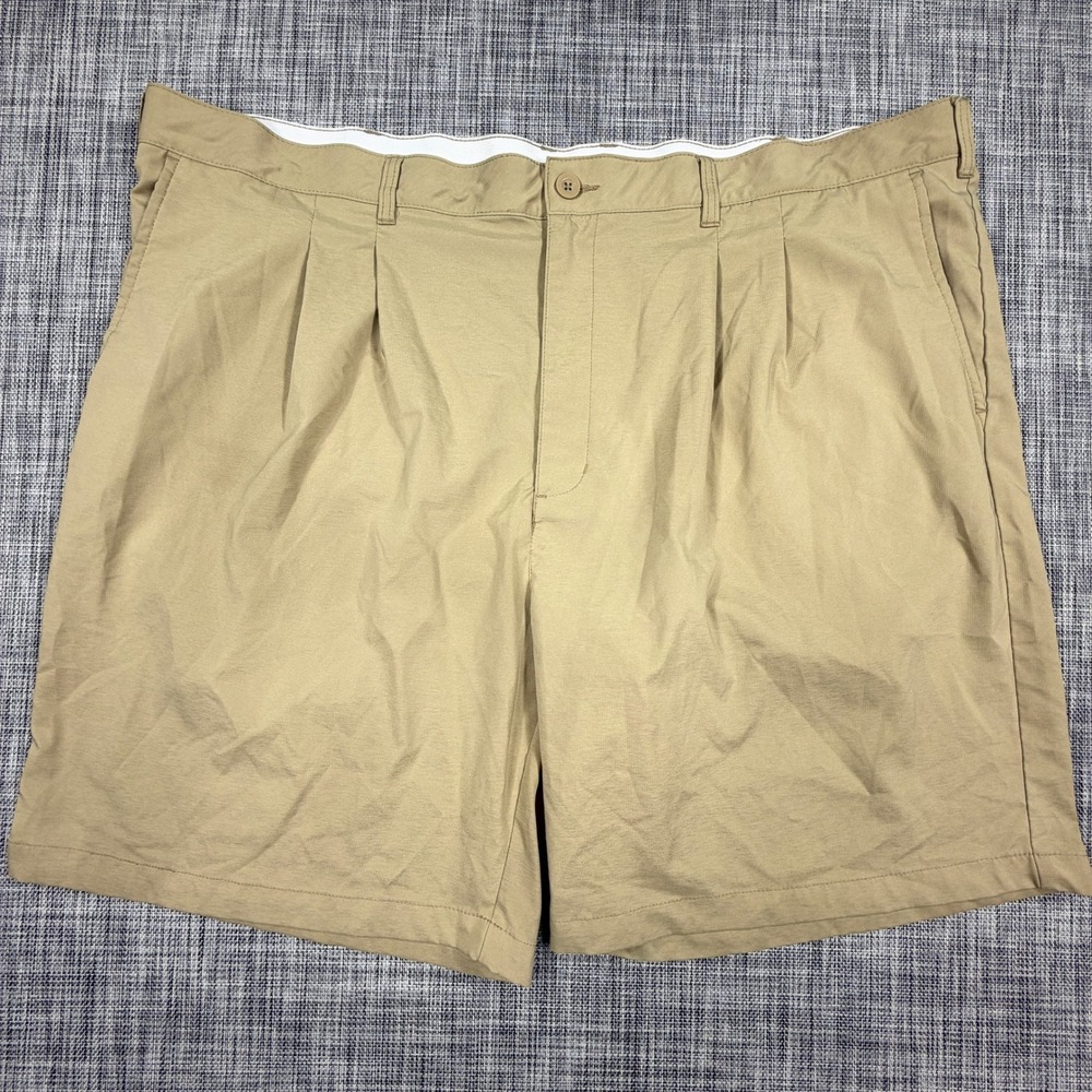 Reebok Golf Mens Pleated Khaki Shorts Size 52 Polyester Spandex Tan Performance